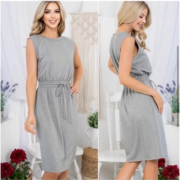 LAST ONE: Grey baby French Terry women’s summer midi dress - Picture 2 of 4